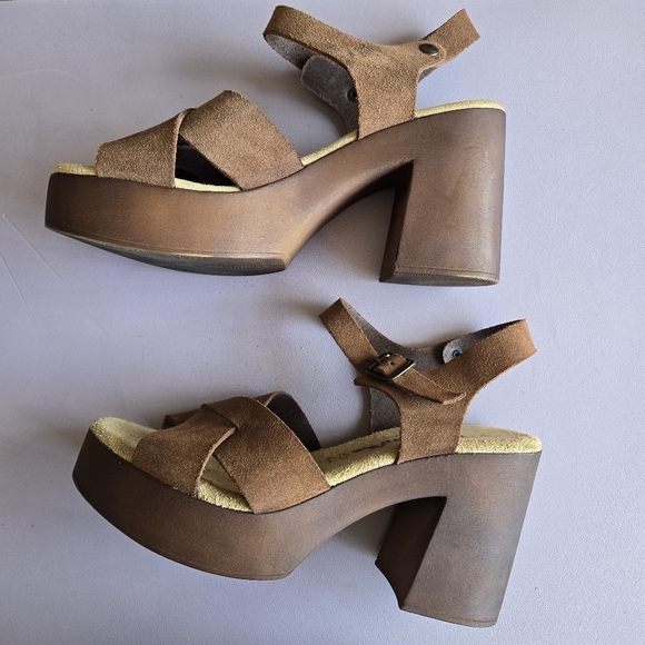 BioNatura Suede Platform Sandals Women's 9 Retro 70s Boho Hippie Eclectic Comfy - Picture 3 of 11